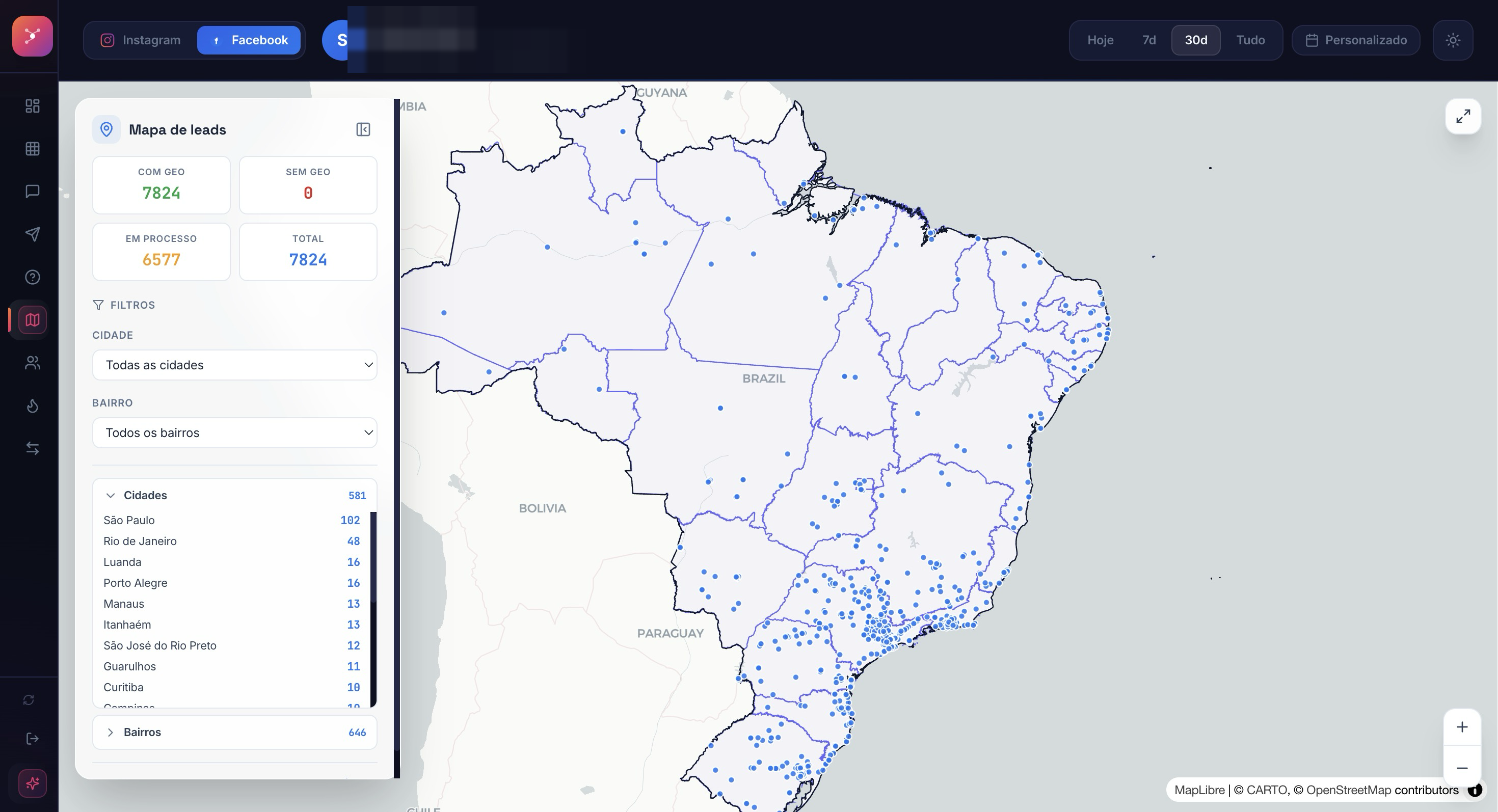 Mapa de leads em tempo real